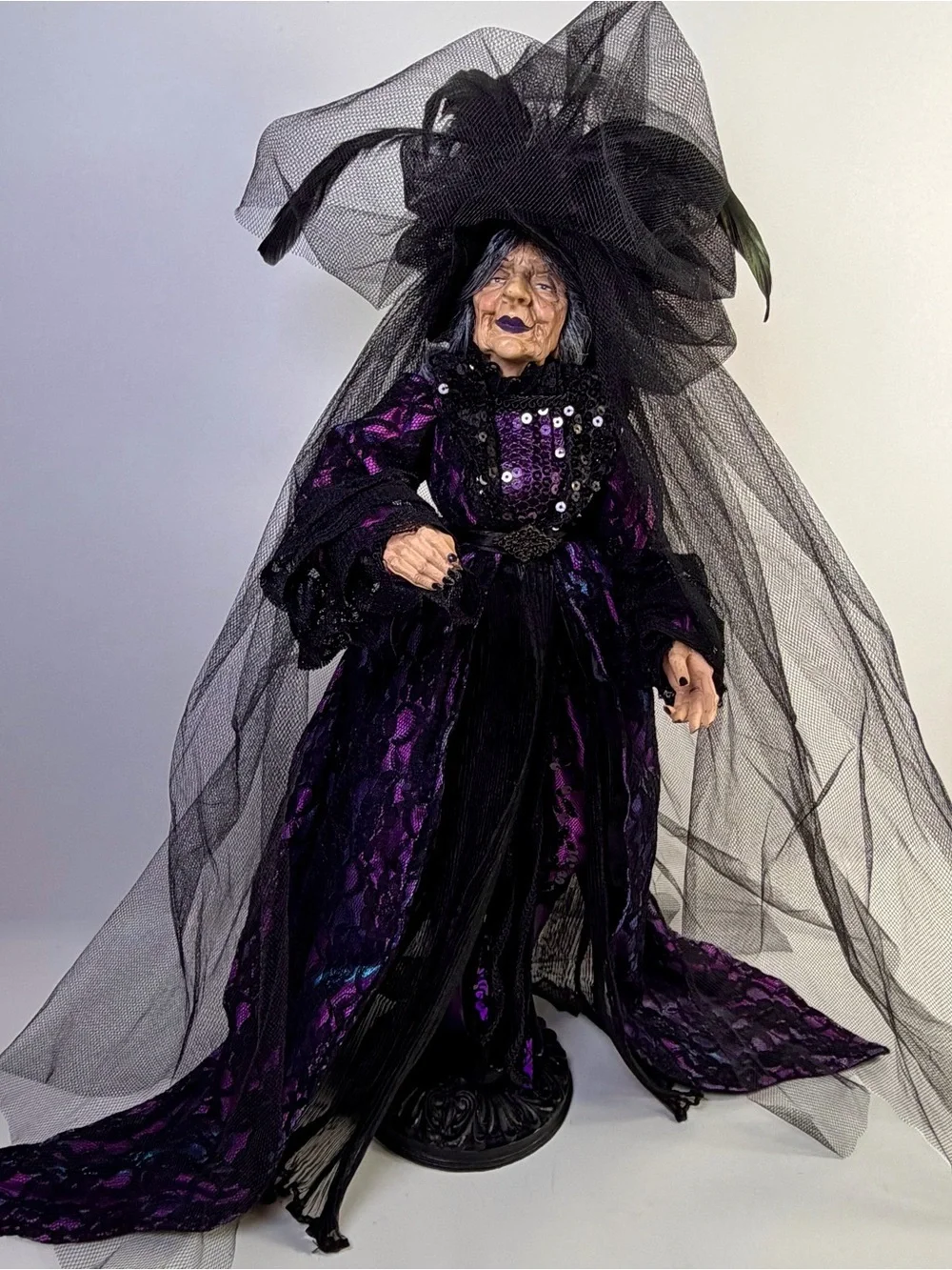 24” Victorian Gothic Witch Figurine Purple Black Halloween Display
